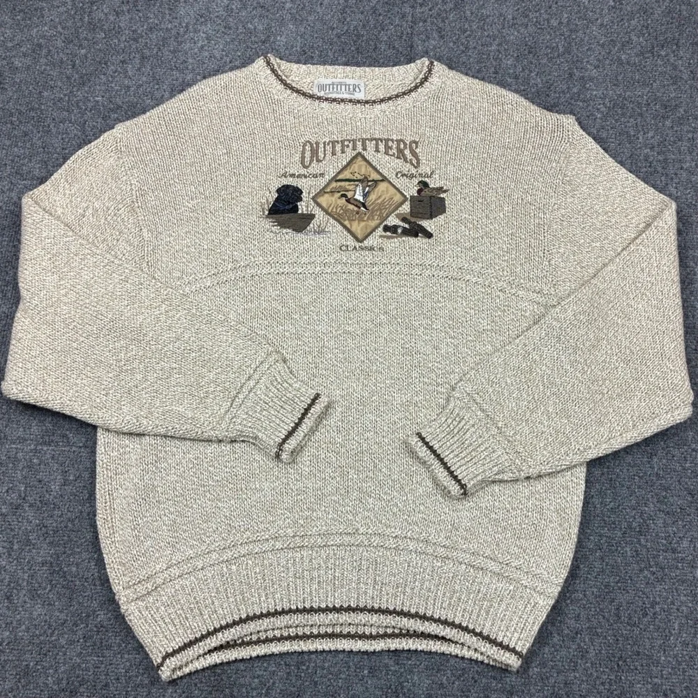 VTG Roundtree & Yorke Outfitters Mens Large Beige Knit Duck Sweater USA Grandpa